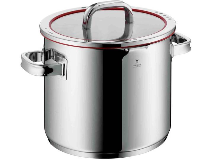 WMF Gemüsetopf Function 4, Induktionstopf spülmaschinengeeignet, Cromargan® Edelstahl Rostfrei 18/10 (2-tlg), wärmereduzierende Griffe, mit 4 Abgießfunktionen, Innenskalierung