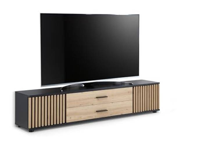 möbelando Preisbrecher Filipo Lowboard – Modernes TV-Möbel mit Stauraum, 160x32x31 cm, Artisan Eiche/Schwarz, stehend oder hängend montierbar