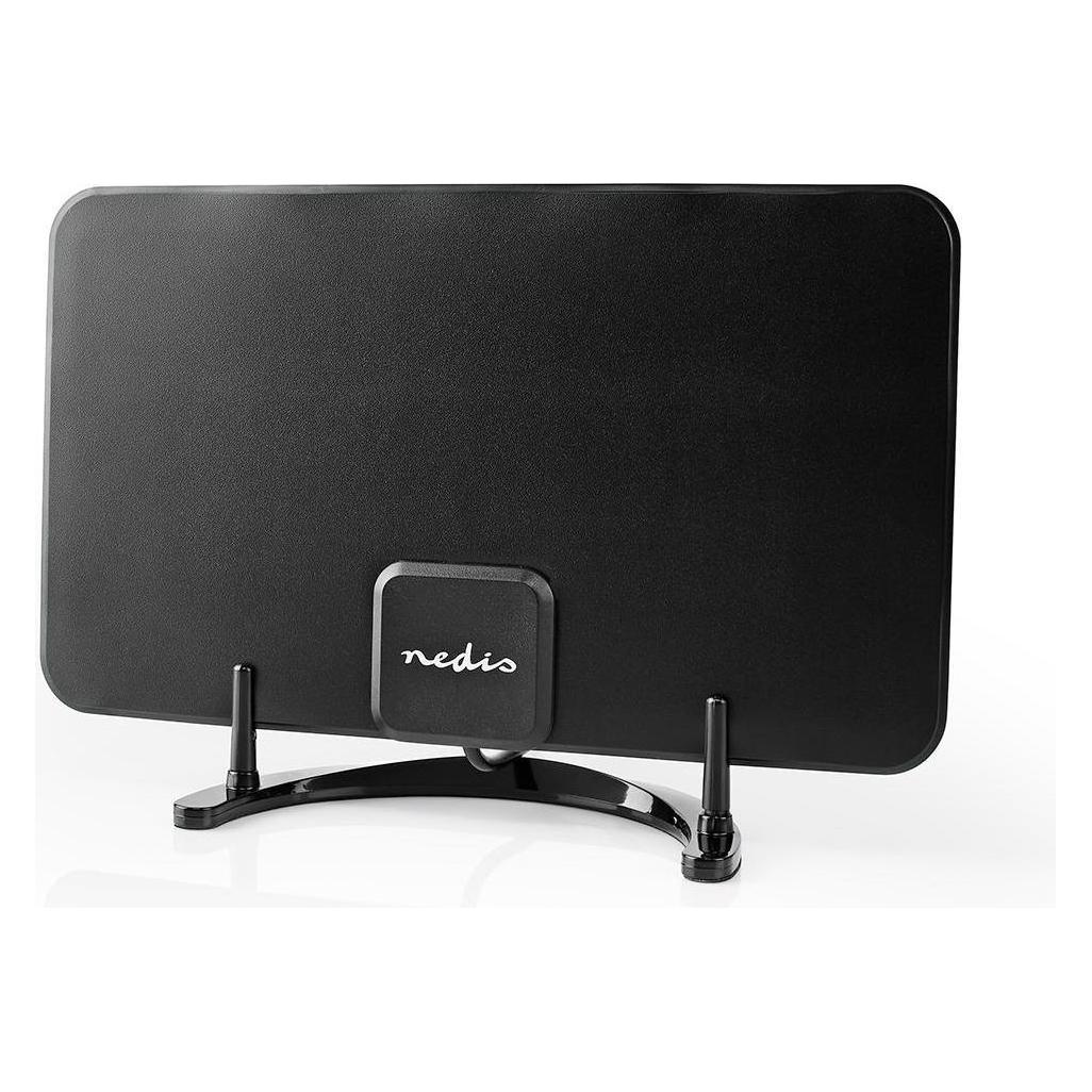 Nedis Innenantenne | Aktiv | FM / UHF / VHF | Empfangsbereich: 0-25 km | LTE700 | Verstärkung dBi (b (Flachantenne, Zimmerantenne, 26 dB) (ANIR2501BK700)