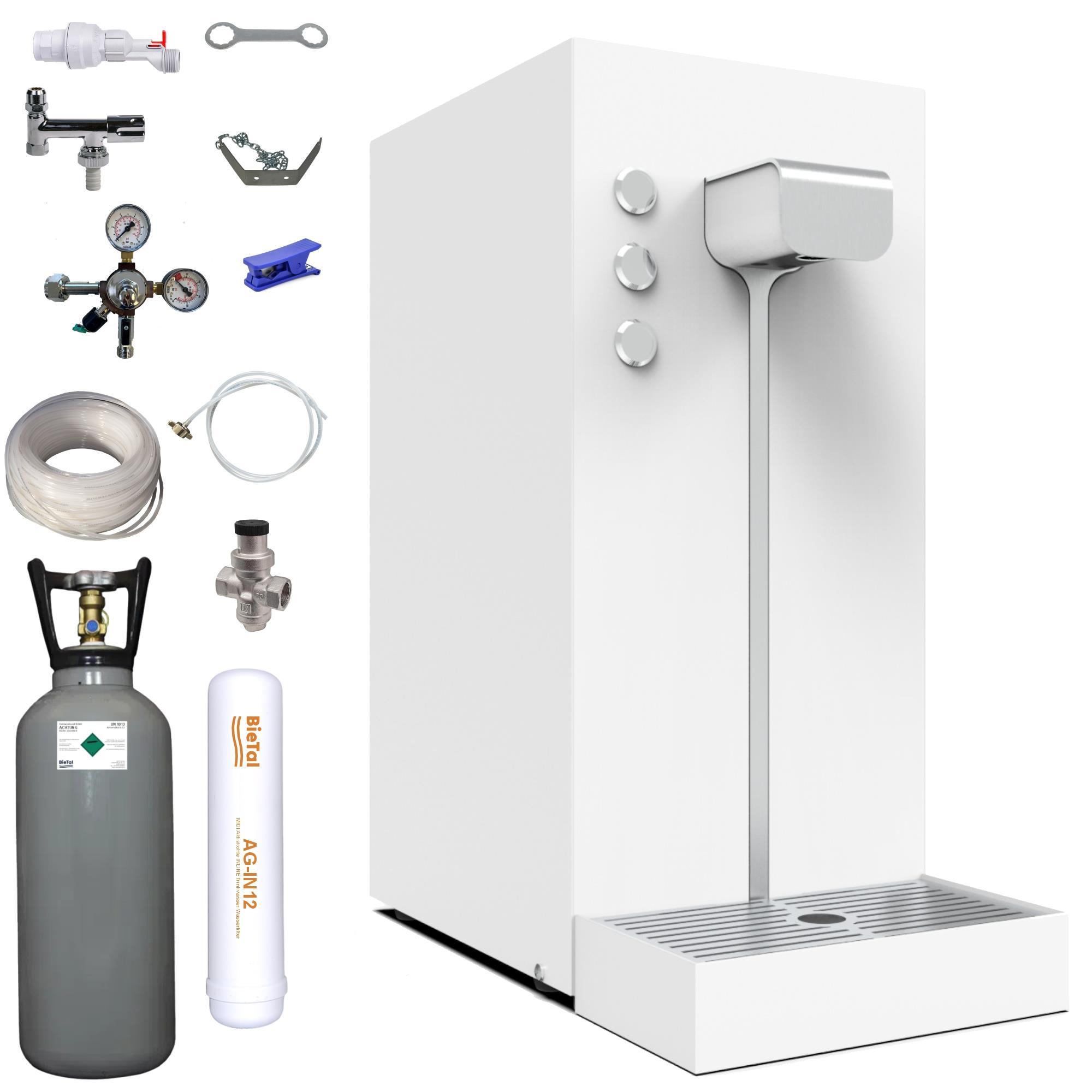 Wassersprudler Sprudelwassergerät Tafelwasseranlage Flux Slim Plus weiß 6 kg CO2