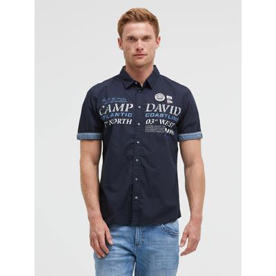 Kurzarmhemd CAMP DAVID, Herren, Gr. L, Normalgrößen, blau, Popeline, Material: 100% Baumwolle, regular fit normal, Umschlagsaum, Hemden, mit Stickerei