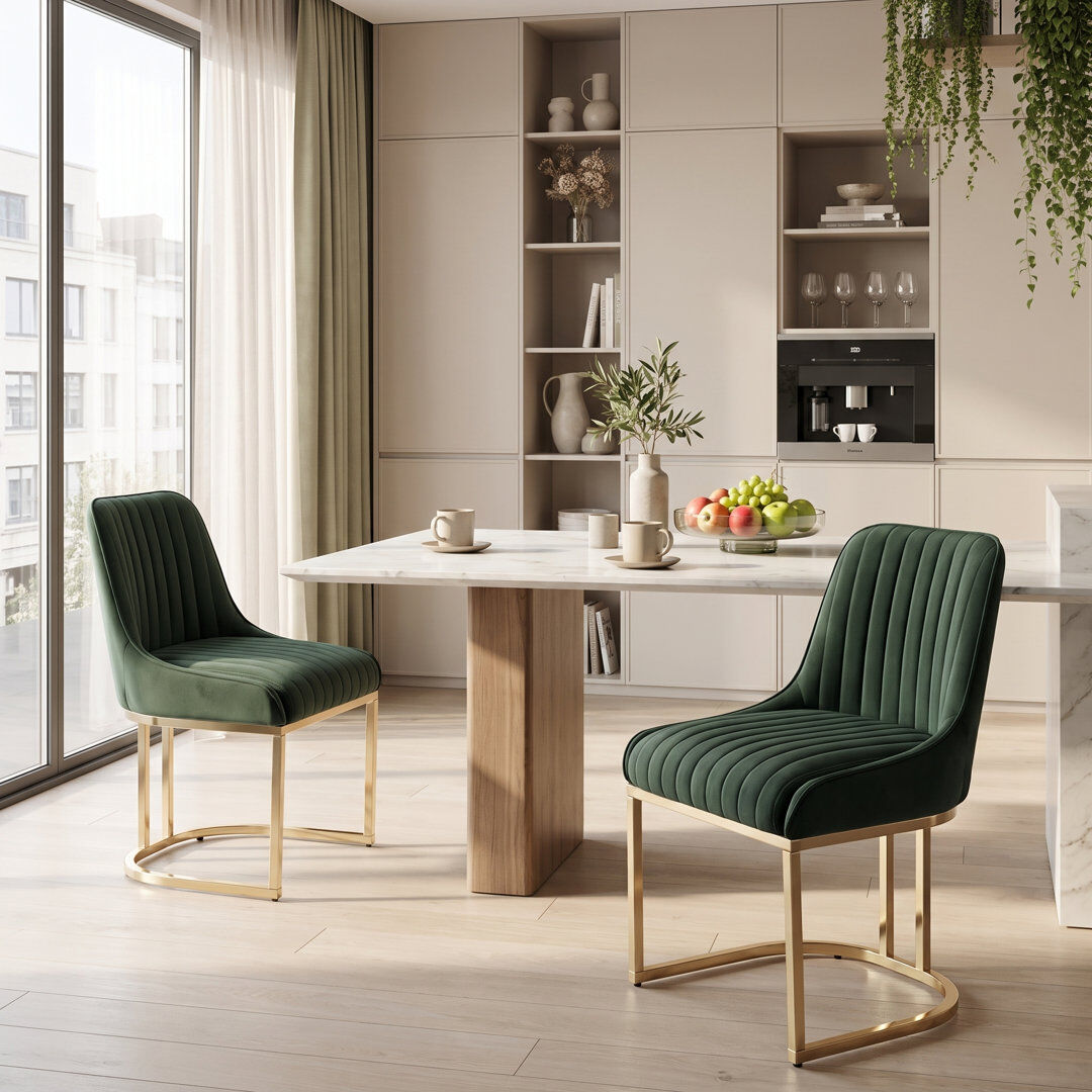 Latitude Run Modern Upholstered Velvet Dining Chairs Elegant Kitchen Chairs Accent chairs Sturdy Gold Metal Frame for Living Room Restaurant Cafe Green 79cm H X 47cm W X 53cm D