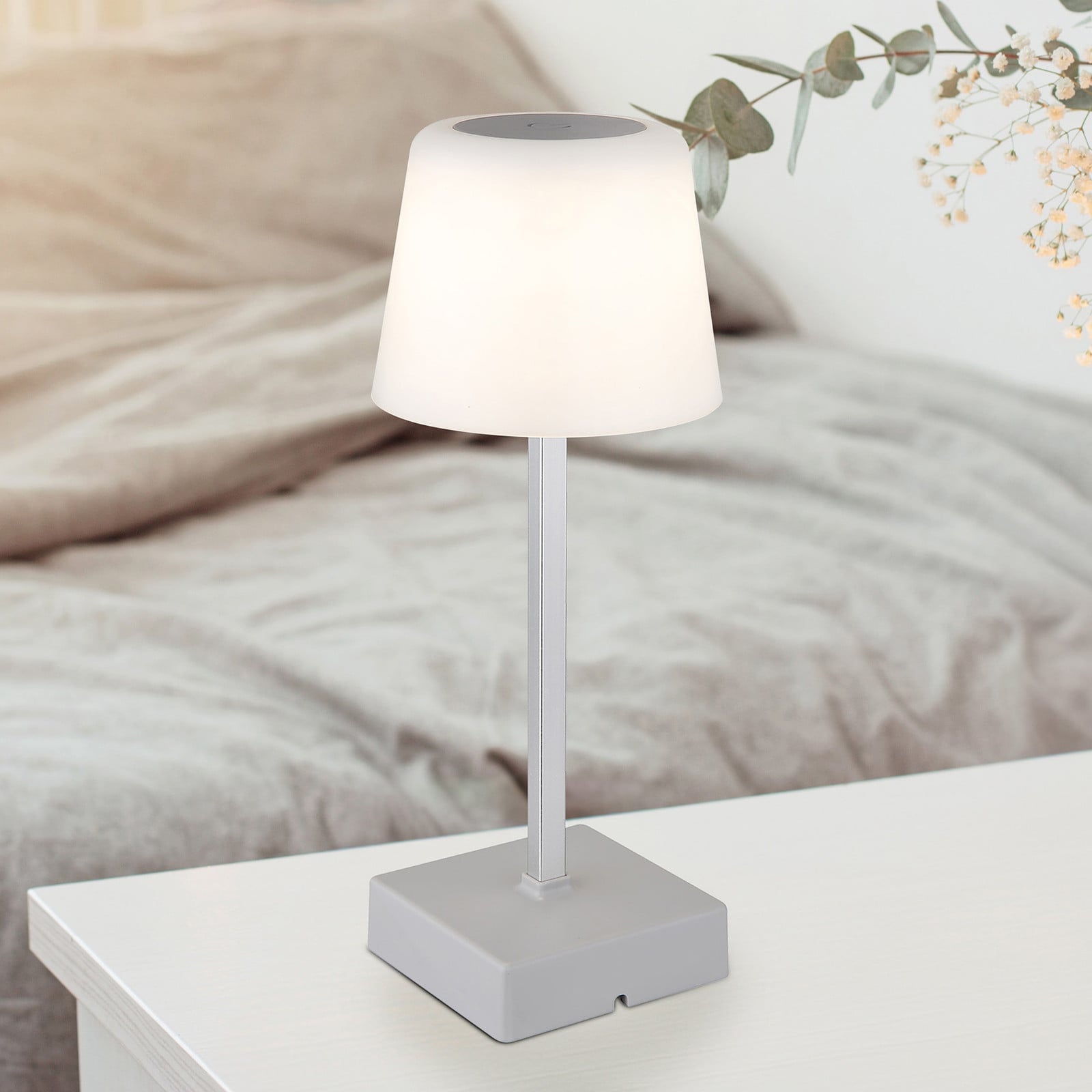 home24 LED-tafellamp modern zilver/wit, Diameter: 9 cm