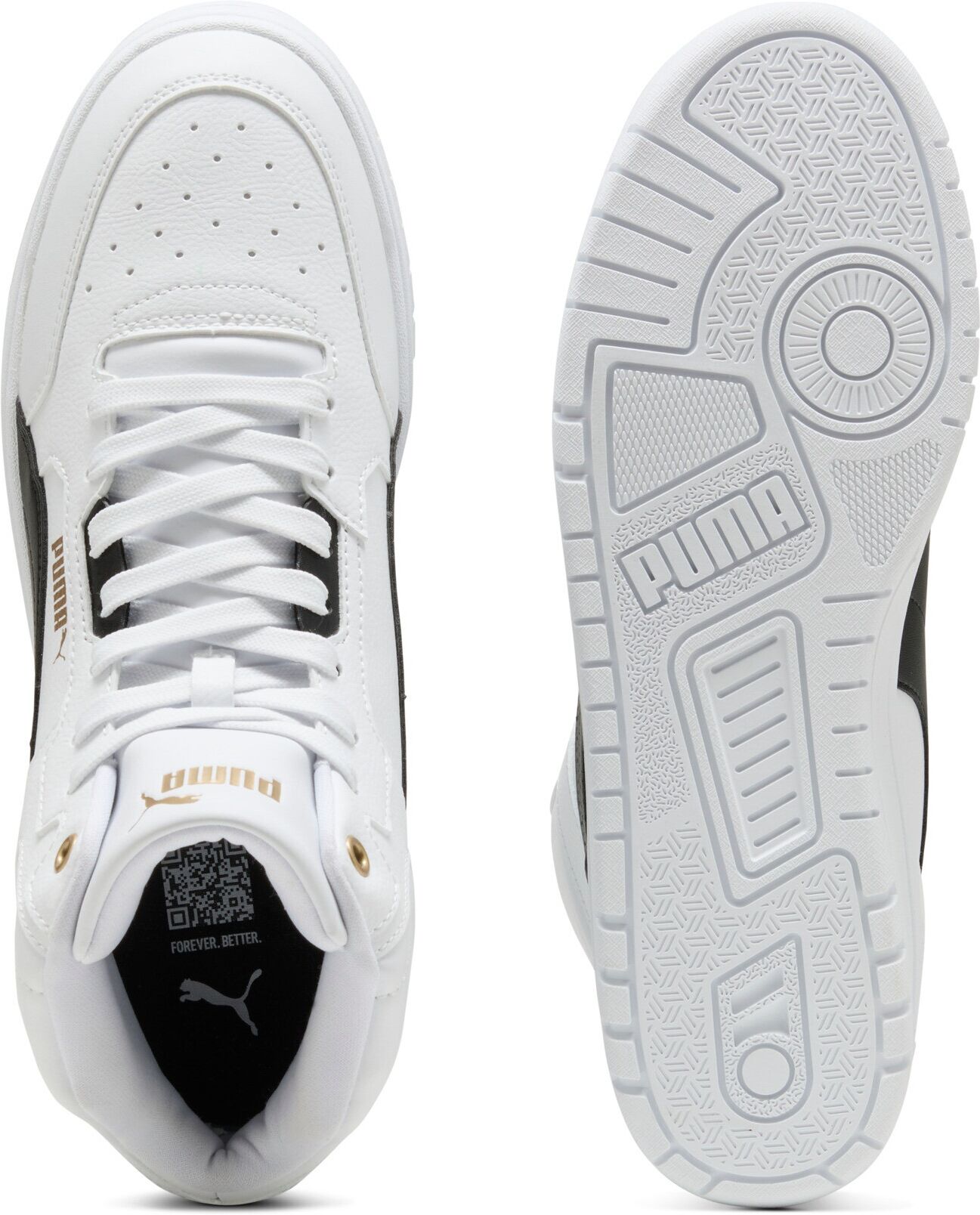 Sneaker PUMA "SHUFFLE DOWNTOWN MID", Herren, Gr. 44, schwarz-weiß (puma weiß, puma schwarz, puma gold), Synthetik, Schuhe Sneaker, knöchelhoch, mit Schnürung, mit profiliertem Laufsohlenprofil