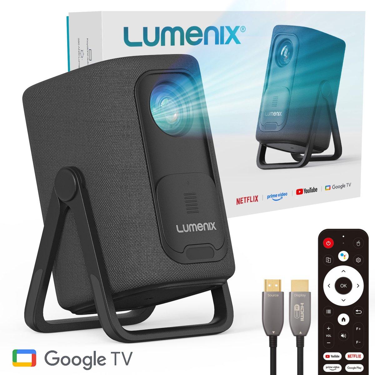 Lumenix AIR Mini-Beamer mit Google TV & Chromecast, 500 ANSI, Full HD, Schwarz