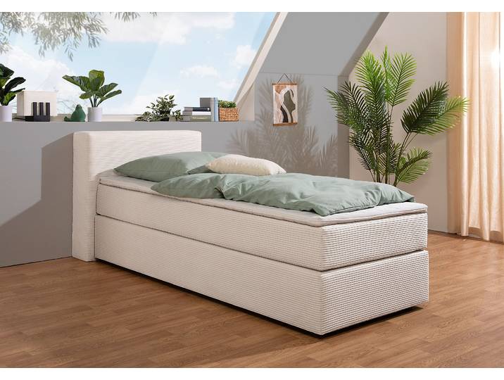 Boxspringbett, Cord Bezogen, Beige, 107×225 cm, Matratze Optional, Skandinavisch, andas