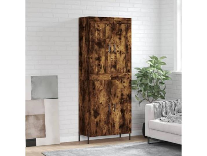 Stilvolles Highboard mit Eisenbeinen in Räuchereiche, Highboard Betongrau modernes Design, stabiles mit Wandhalterungssicherung, Elegantes für Wohnzimmer Aufbewahrung
