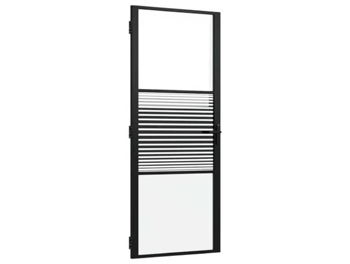 Glastür 83 x 3,5 x 201,5 cm Aluminium Schwarz Rahmenmontiert, mit Rahmen und integriertem Schloss, transparente Oberfläche, für Wohnzimmer, Essbereiche, Flure, Raumteiler