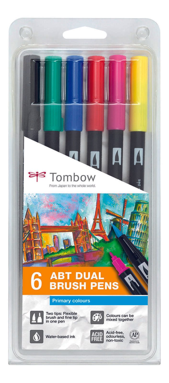 Tombow Brush-Pens Mehrfarbig 0.8 + 3.3 mm ABT-6P-1