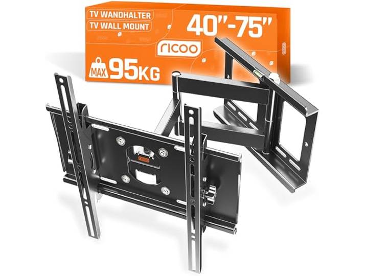RICOO R23-S Support Mural TV 40 42 43 48 50 55 60 65 70 75 Pouces VESA 200x200 à VESA 400x400 Orientable et Inclinable Fixation Support Television Mural Max 95 Kg