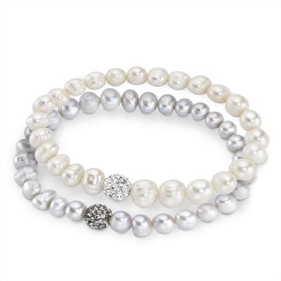 Armband Set FIRETTI "Multipack Schmuck Geschenk Armschmuck Armketten", weiß (grau, kristallweiß, grau, kristallweiß), Armbänder, Damen, Perlen, mit Kristallstein - mit Süßwasserzuchtperle