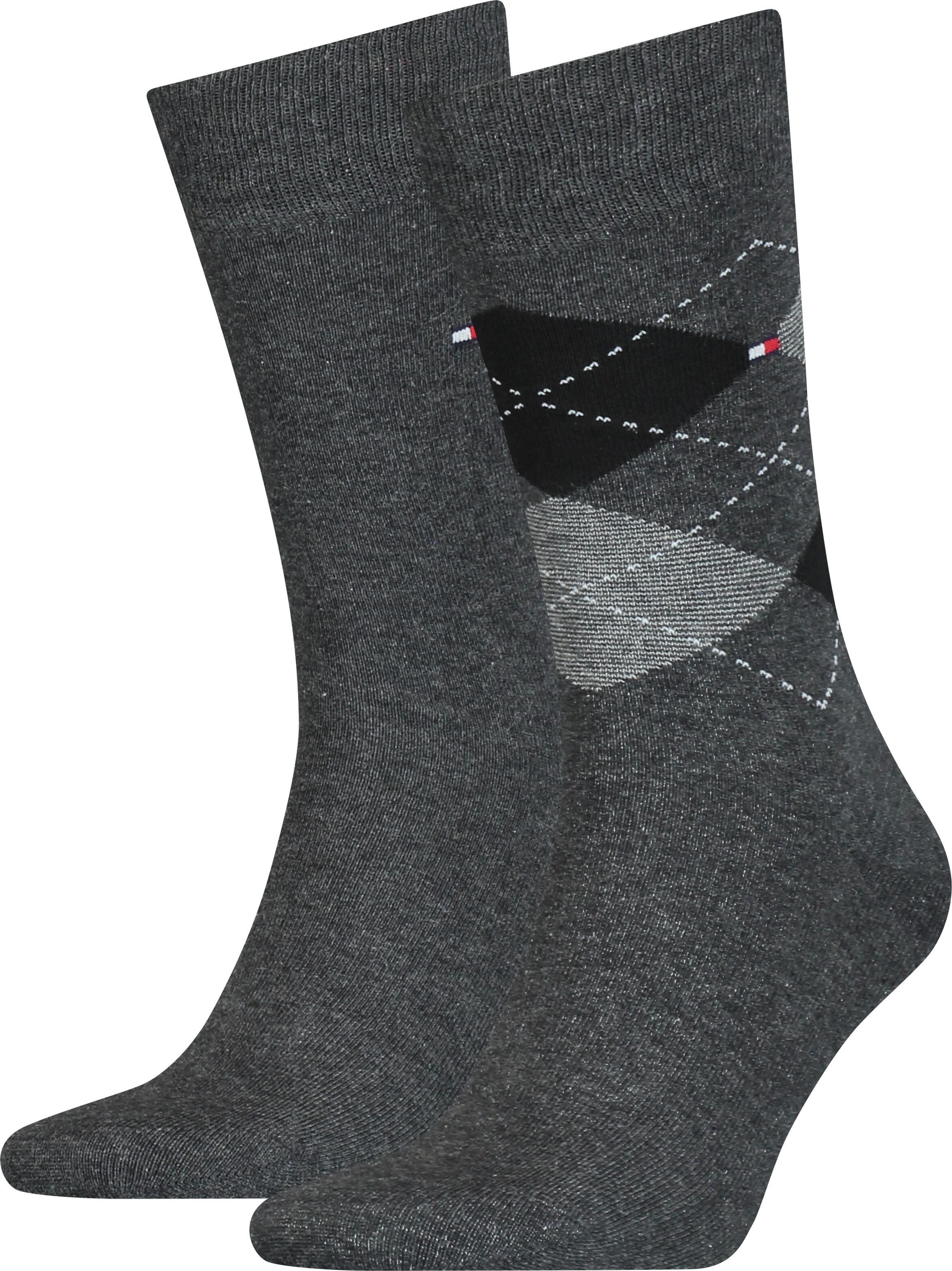 Socken TOMMY HILFIGER "TH MEN SOCK CHECK 2P", Herren, Gr. 43-46, anthrazit, Baumwollmischung, normal, Socken Socken, mit klassischem Argyle-Design