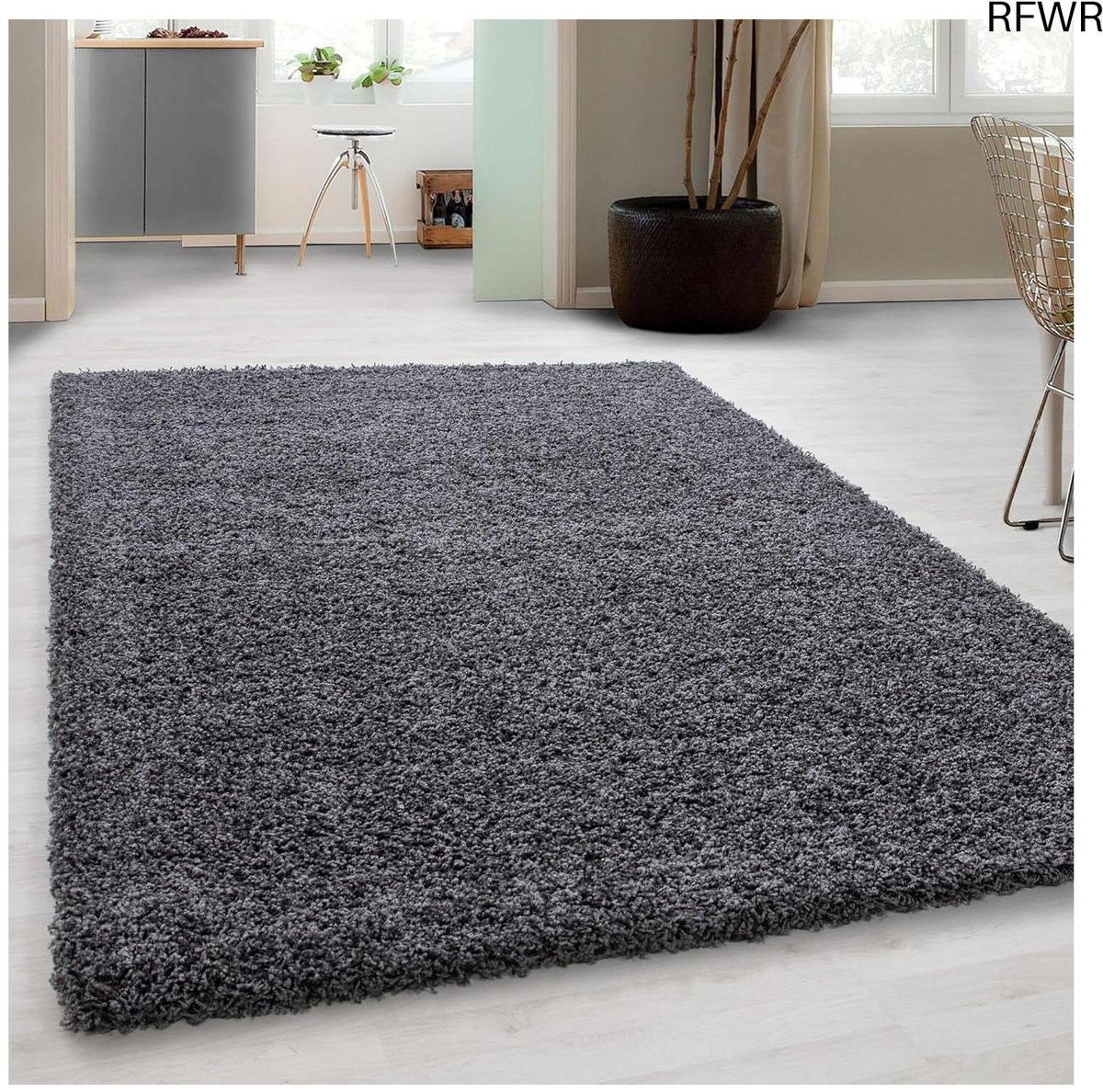RFWR Hoogpolig Shaggy Tapijt Grijs Effen voor Woonkamer, Slaapkamer of Kinderkamer - 160 x 230 cm