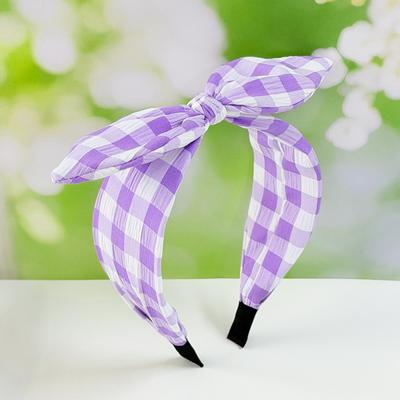 Modern Mode Marketplace Sweet Gingham Bow Headband Classic Spring Summer Fabric Hair Band For Women purple