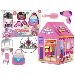 Lean Toys Prinzessinnenzelt für Kinder, Schönheitssalon, rosa Accessoires, Krone