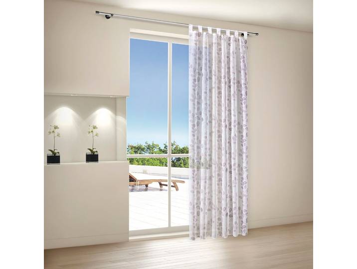 Gardine GERSTER Odile Gr. 1, lila (lila, weiß), B:140cm H:245cm, Wirkware, Polyester, Gardinen, Gardine, Schlaufenschal Odile bedruckt