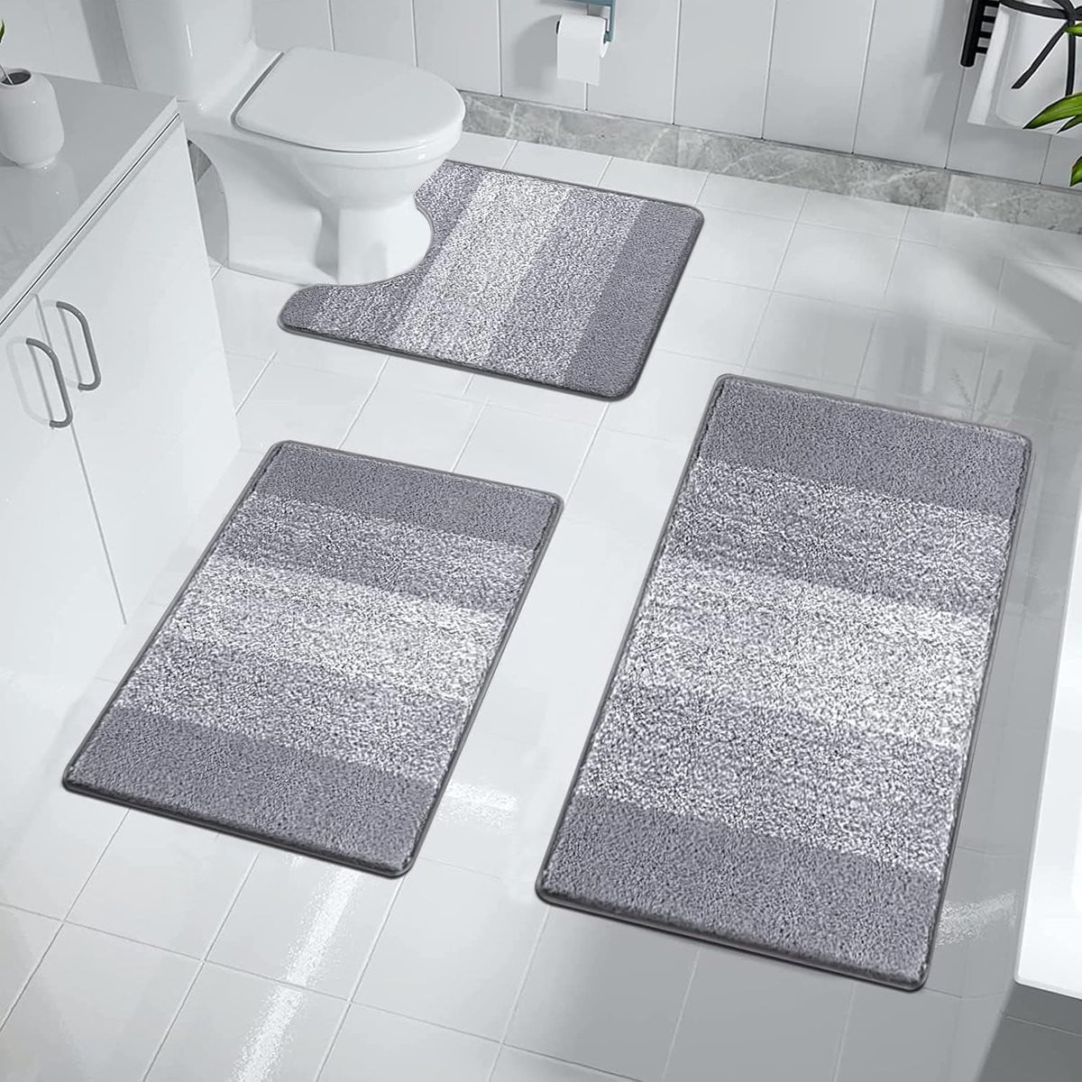 Set van 3 antislip badkamertapijten van ultra absorberende microvezel