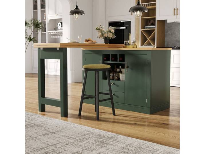 Table de Bar Extensible 120-180cm Rotation 360° Espace Rangement Haute Qualité Pour Salon Salle à Manger & Bureau à Domicile