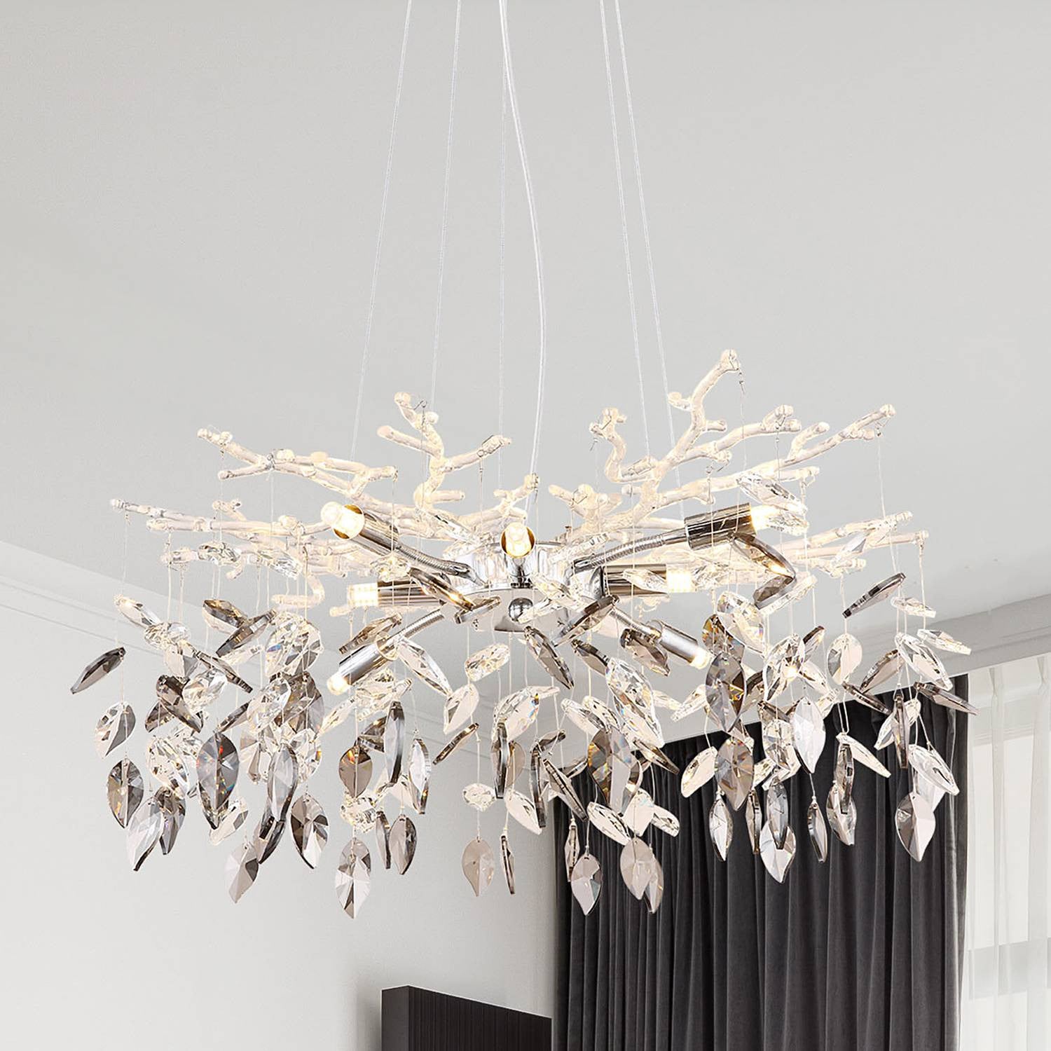 home24 Kroonluchter Danna zilver/transparant Ø 61cm
