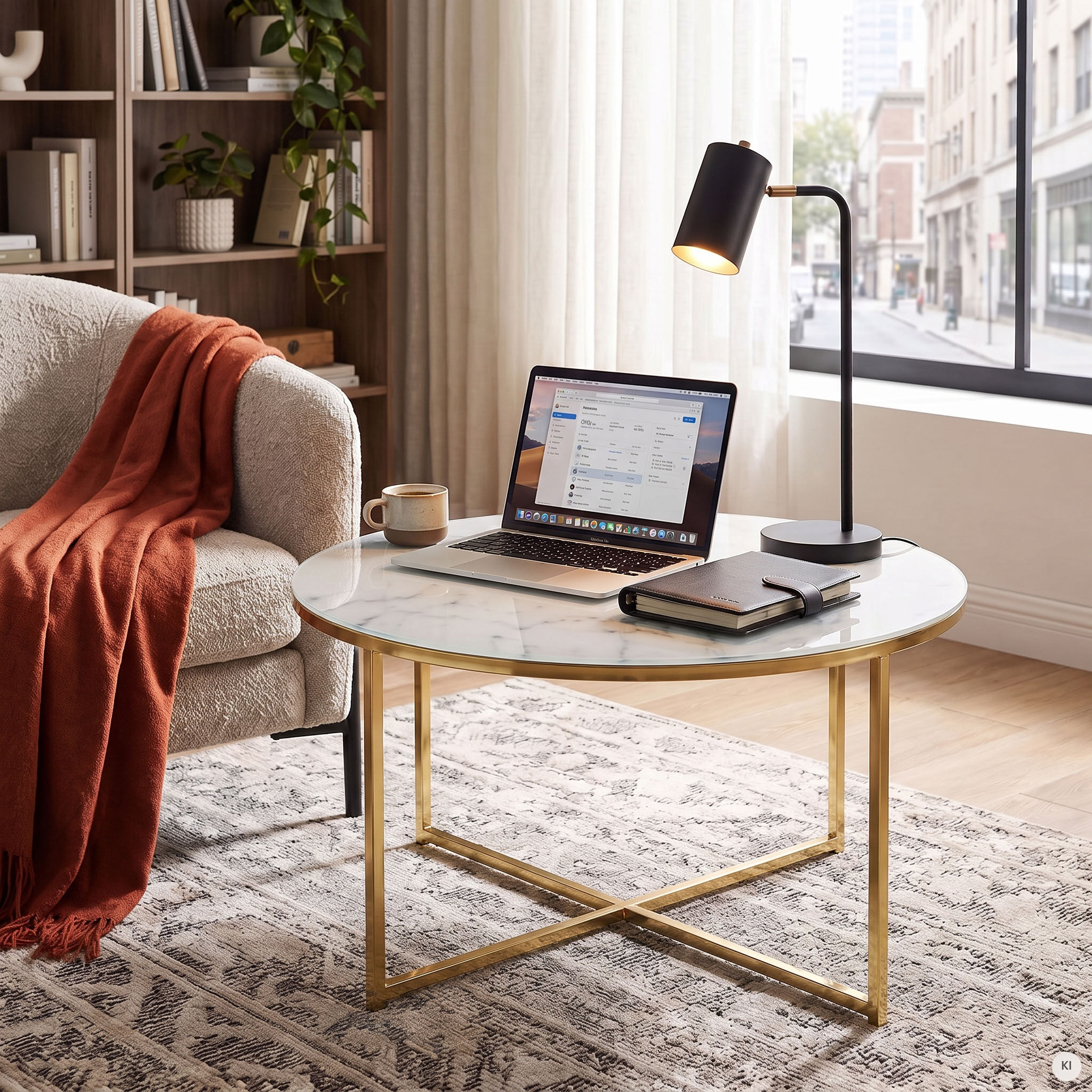Couchtisch SALESFEVER "Caorle Coffeetable im eleganten Stil", weiss (weiß, gold, gold, weiß), B:80cm H:45cm T:80cm, Tische, Couchtisch, Elegantes Design mit Marmoroptik-Tischplatte weiß, gold, gold, weiß B/H/T: 80cm x 45cm x 80cm, Weiss/Gold