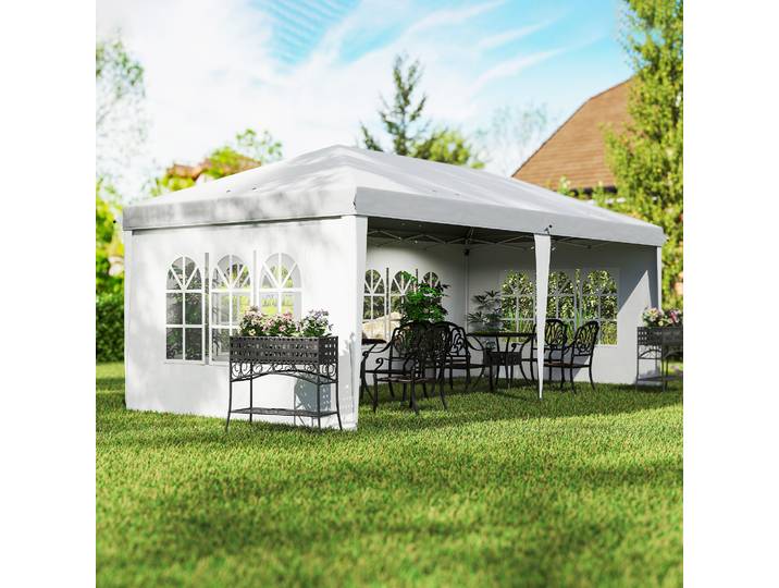 Outsunny Tente Pop-up 3x6m 3 Côtés Blanc