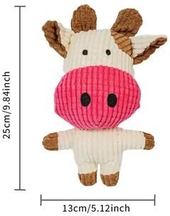 Uplift Treasures Plush Corduroy Squeaky Dog Chew Toy cow