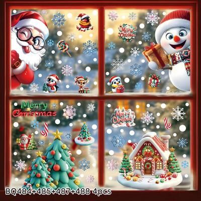 Uplift Treasures Christmas Holiday Static Window Clings xh 4pcs