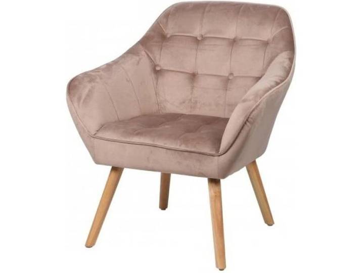 Fauteuil  Oly  en velours avec pieds en bois - Beige - L 74 x l 70 x H 85 cm