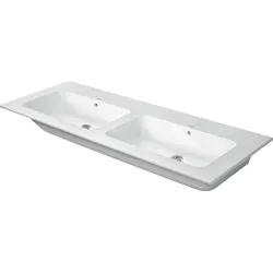 Duravit ME by Starck Möbel-Doppelwaschtisch, mit Überlauf, ohne Hahnloch, mit Hahnlochbank, 1300mm, 23361300601, Farbe: Weiß mit Wondergliss