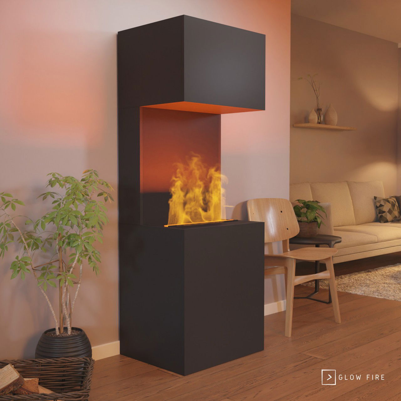 GLOW FIRE Elektrokamin 'Beethoven' | Wasserdampf Kamin mit OMC 500 in schwarz als Raumteiler | HxBxT: 120x60x50 cm