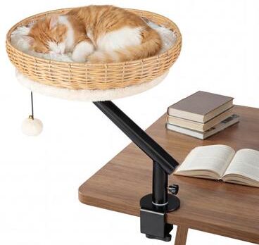 Costway Cat Desk Bed with Removable Padded Cushion for Indoor Cats-Natural