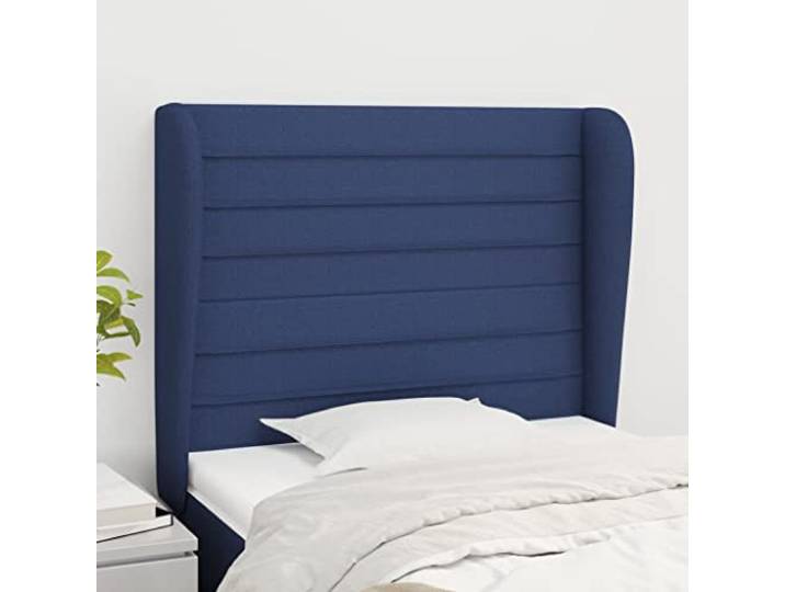 KTHLBRH Kopfteil mit blauem Ohr, aus klassischem Stoff, elegantes Design, komplett aus strapazierfähigem Material, atmungsaktiv, höhenverstellbar, Beine aus Massivholz, Stabilität