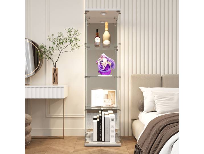 Rosahqnda Vitrine verticale en verre avec éclairage LED et porte en verre avec 4 étagères adaptée aux objets de collection, livres, vin