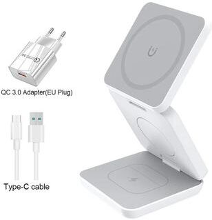 Uplifted Finds 3 in 1 Foldable Magnetic Wireless Charging Station   Fast Charging Stand For IPhone 16 Series & Apple Watch white Eu Plug