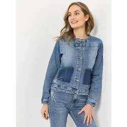 STRANDFEIN Jeansjacke Rundhalsausschnitt Applikation dekorativ aufgesetzte Tasche
