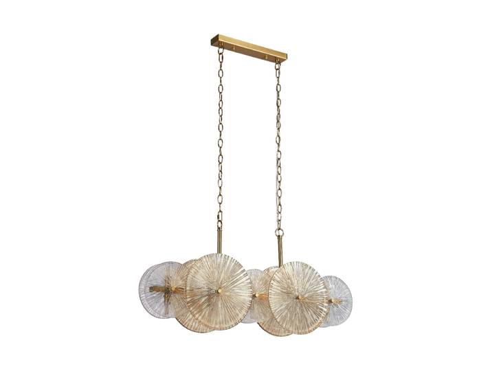 Dimmbare Design Pendellampe „Wagon“ 90 cm, 10-flammig Gold, Amber, Creme Searchlight
