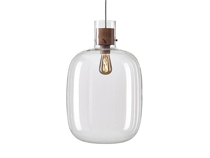 BROKIS lampe à suspension AWA LARGE GLOSSY (Rosace standard, variateur CASAMBI CBU-TED - Verre, métal, bois)