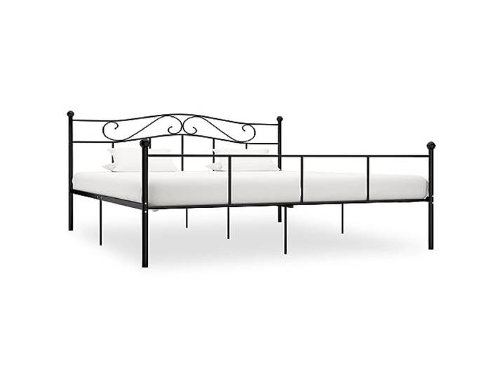 RJPLMFV Bettgestell, Metall, Schwarz, 200 x 200 cm Mit Lattenrost, stabile Konstruktion, einfach zu montieren, Matratze nicht im Lieferumfang enthalten