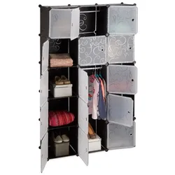 Relaxdays Regalsystem Kleiderschrank 11 Fächer Schwarz,Transparent