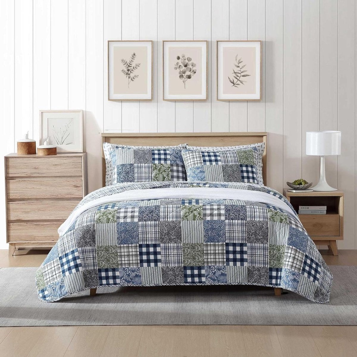 Omkeerbare Patchwork Quilt Set voor Queen Bed - Blauw Groen