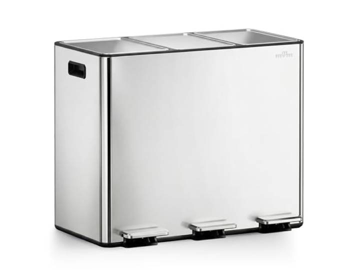 mVm Mülleimer Küche,45 Liter Treteimer,3 x 15 Liter Treteimer, 3 Fächer, Mülltrennsystem, Abfalleimer Küche mit Inneneimer aus Kunststoff,Metall,Klappdeckel, Softclose, Luftdicht
