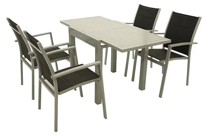 5-teilige Garnitur 70/140 x 75 x 70 cm Aluminium Textilgewebe Silbergrau