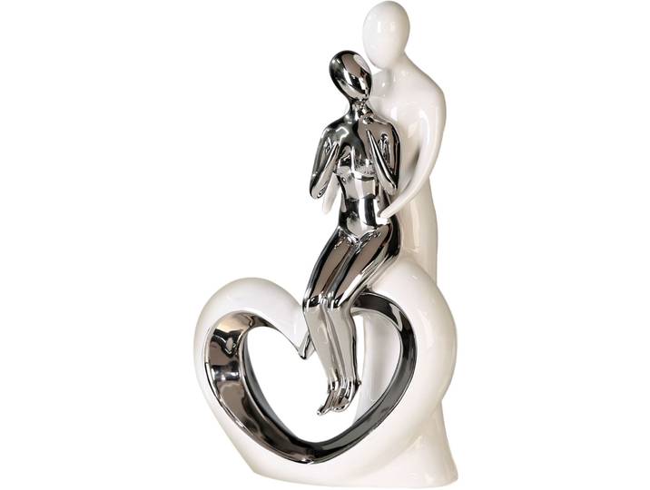 Dekofigur GILDE Skulptur Romanze, weiss/silber, Liebespaar, Love , bunt (weiß, silberfarben), B:20cm H:34cm T:10cm, Keramik, Dekofiguren, Dekofigur, Dekoobjekt, Höhe 33,5, aus Keramik, gefertigt in Europa