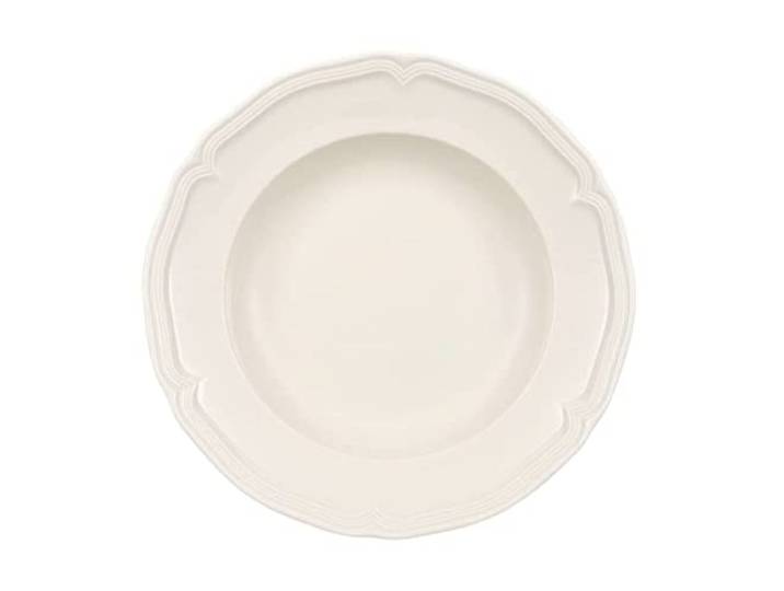 Villeroy & Boch Manoir Suppenteller 6er Set, 23 cm, Traditionelles Geschirr mit Relief, Premium Porzellan, Weiß