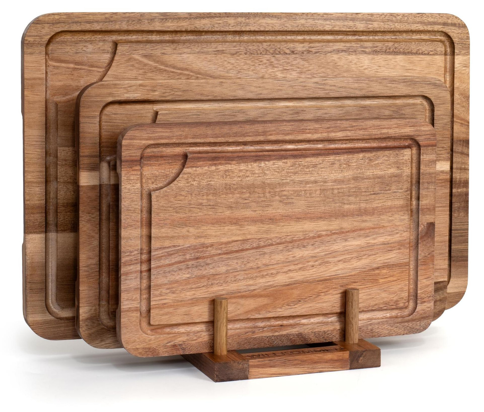 Dripio Set van 3 houten snijplanken met opvangrand van acaciahout