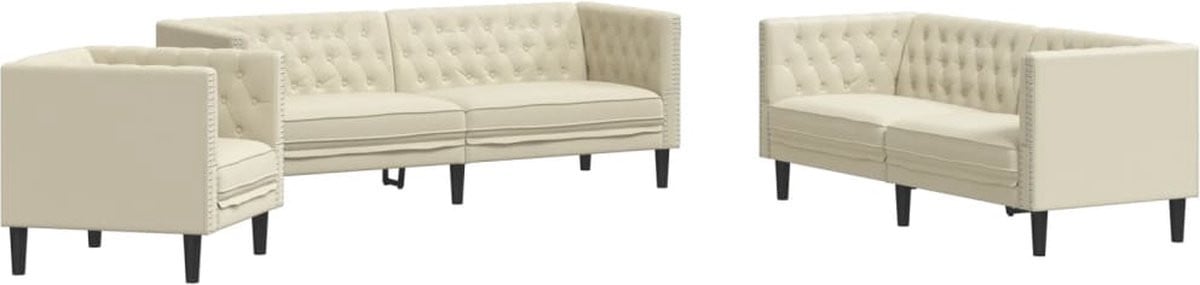 vidaXL 3-delige loungeset in Chesterfield-stijl van kunstleer, crèmekleurig