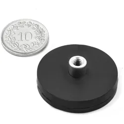 4x Supermagnete, Magnet, Magnetsystem rund gummiert mit Gewindebuchse (2x)