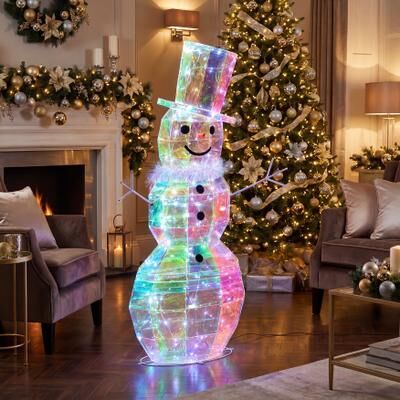 4 Ft. Pre-lit Prismatic Snowman by BrylaneHome in Multi