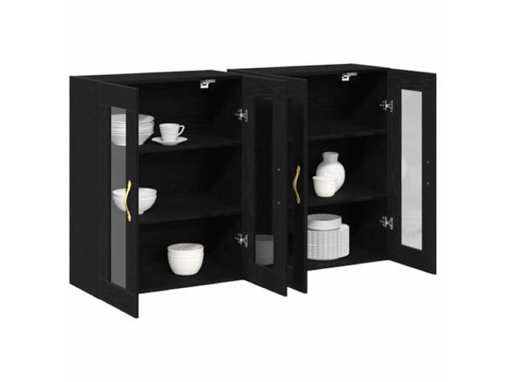 vidaXL Wandschränke 2 Stk. Schwarz Eichen-Optik 69,5 x 34 x 90 cm Hier hast du genug Platz für all deine Sachen, Coole dekorative Elemente und goldene Griffe, Stell es nach Bedarf ein,