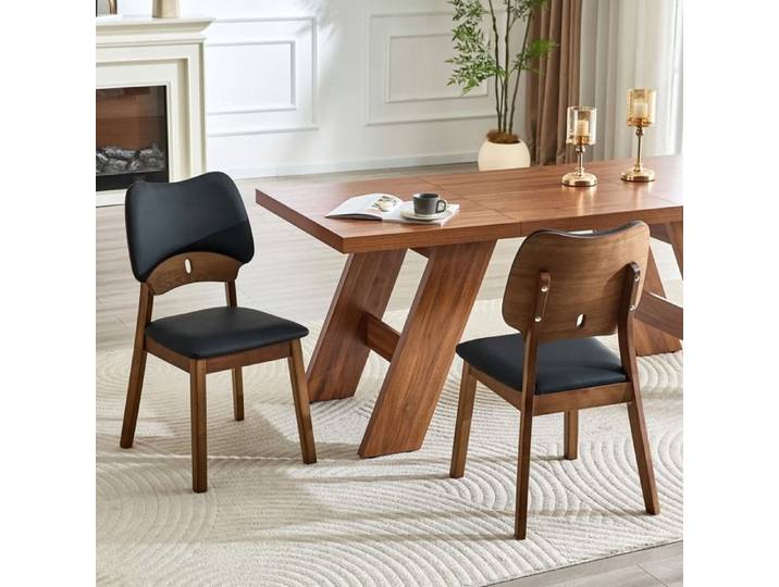 Chaise de bureau Chaises en bois modernes avec assise rembourrée 2 set chaises de salle à manger avec dossier papillon Noir